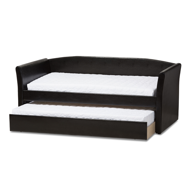 Baxton Studio Camino Faux Leather Daybed with Trundle in Black