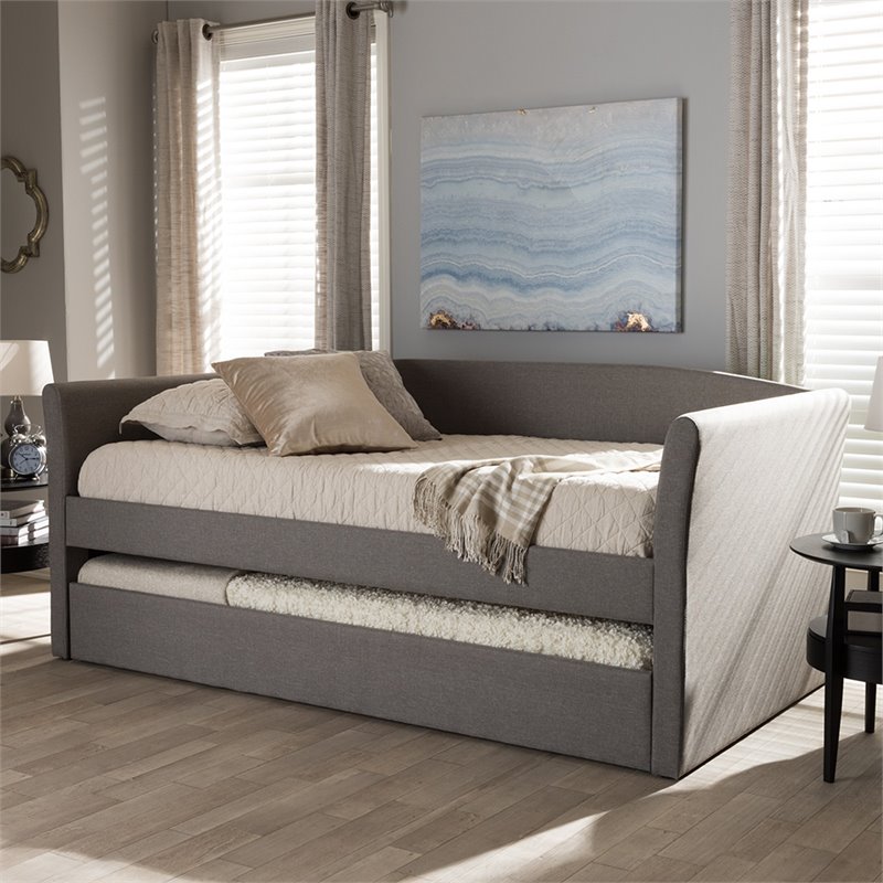 Baxton Studio Camino Upholstered Daybed with Trundle in Gray