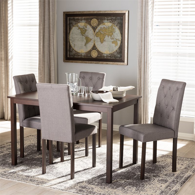 Baxton Studio Gardner 5 Piece Tufted Dining Set in Brown and Gray