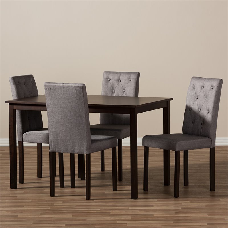 Baxton Studio Gardner 5 Piece Tufted Dining Set in Brown and Gray