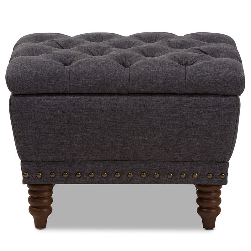 Baxton Studio Annabelle Tufted Storage Ottoman in Dark Gray and Walnut