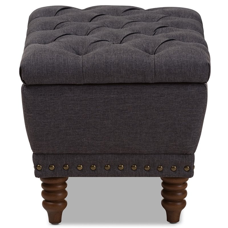 Baxton Studio Annabelle Tufted Storage Ottoman in Dark Gray and Walnut