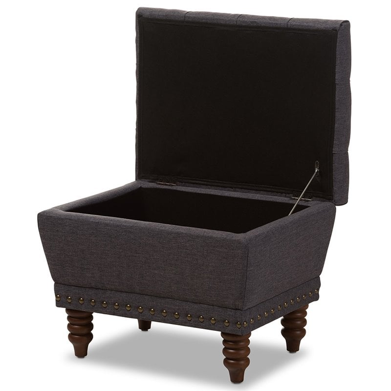 Baxton Studio Annabelle Tufted Storage Ottoman in Dark Gray and Walnut