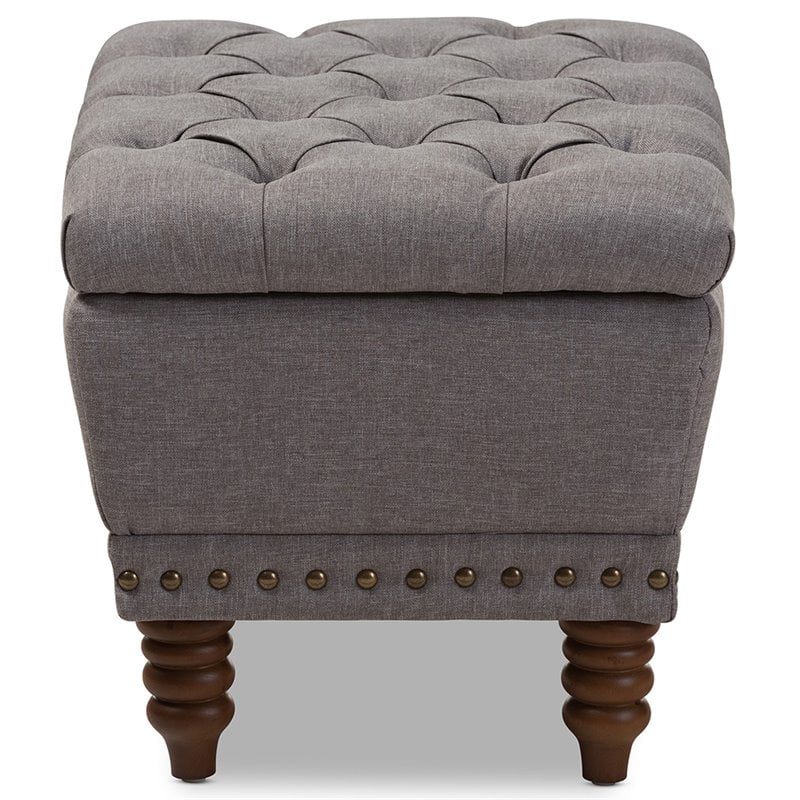Baxton Studio Annabelle Tufted Storage Ottoman in Gray and Walnut