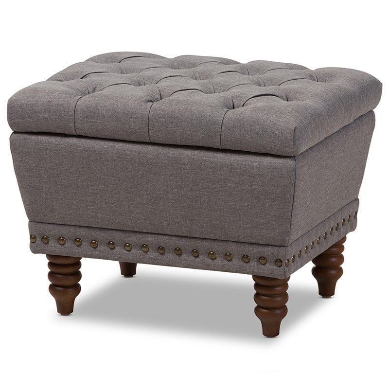 Baxton Studio Annabelle Tufted Storage Ottoman in Gray and Walnut