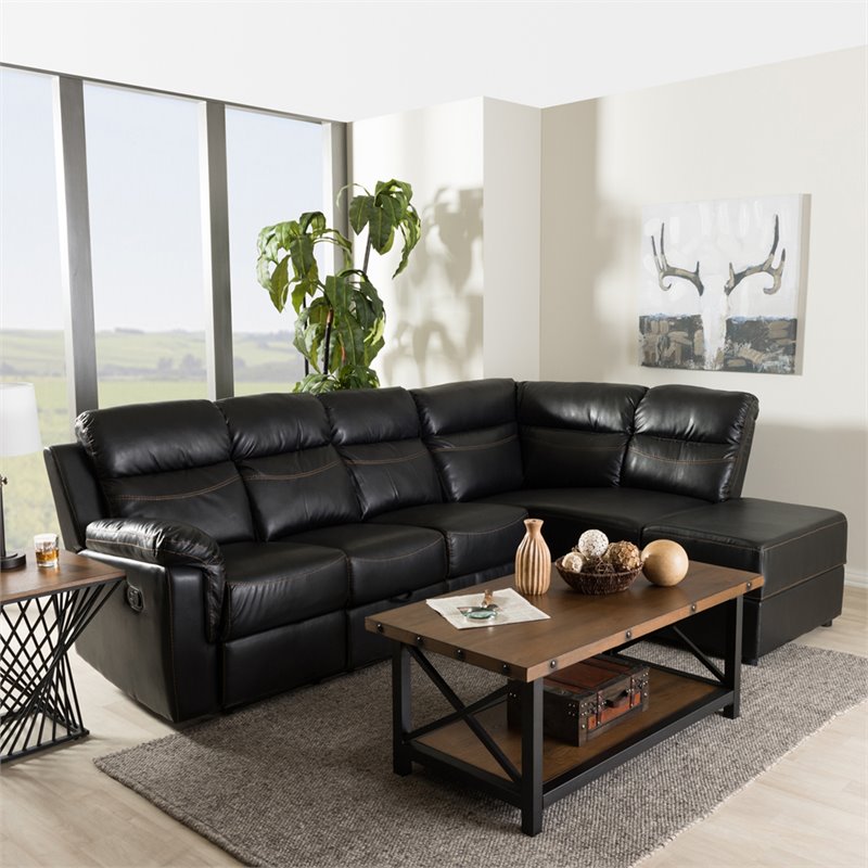 Baxton Studio Roland 2 Piece Faux Leather Reclining Sectional in Black