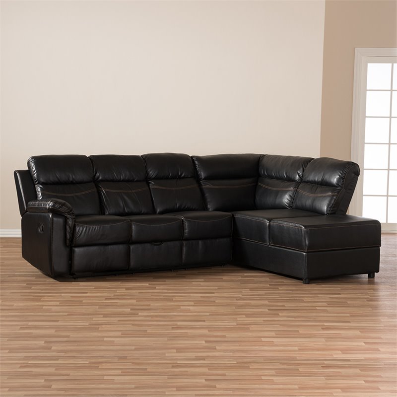 Baxton Studio Roland 2 Piece Faux Leather Reclining Sectional in Black