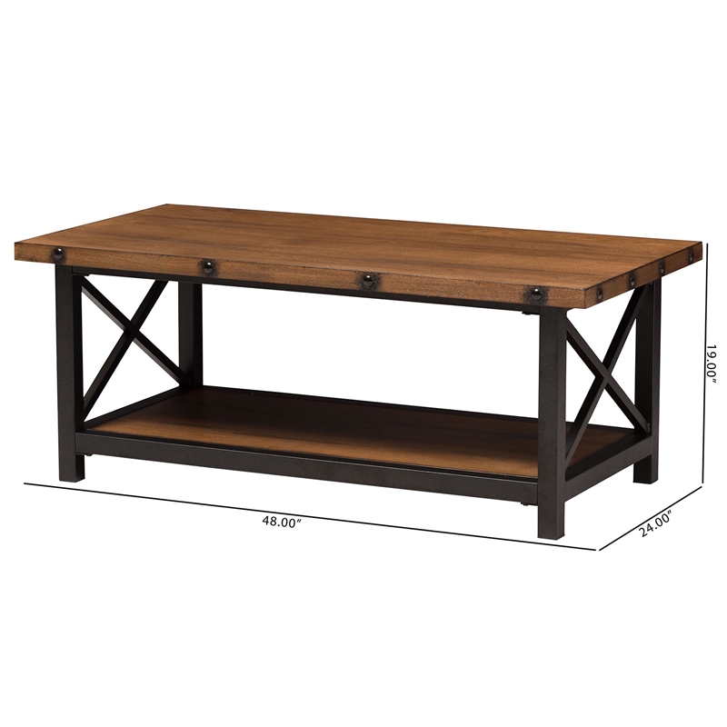 Baxton Studio Herzen Rustic Industrial Style Antique Black Textured Finished Metal Distressed Wood Occasional Cocktail Kitchen Cart