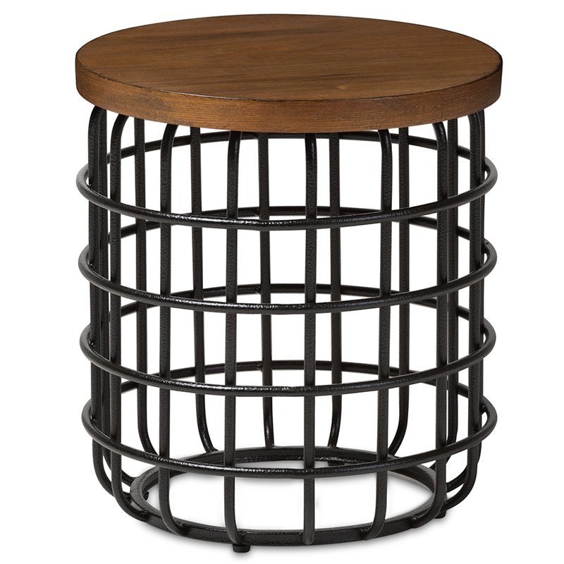 Baxton Studio Carie Accent End Table in Brown and Antique Black