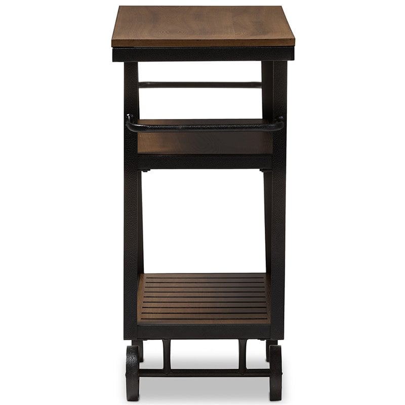 Baxton Studio Kennedy Bar Cart in Distressed Oak and Antique Black
