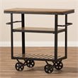 Baxton Studio Kennedy Bar Cart in Distressed Oak and Antique Black