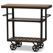 Baxton Studio Kennedy Bar Cart in Distressed Oak and Antique Black