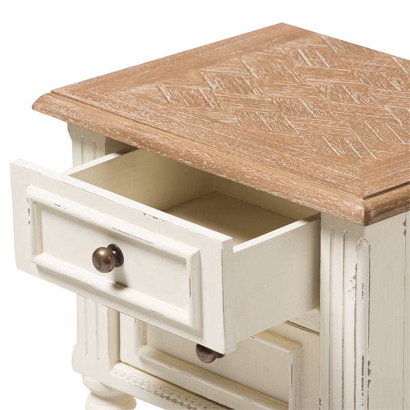 Baxton Studio Marquetterie 2 Drawer Nightstand in Oak and White