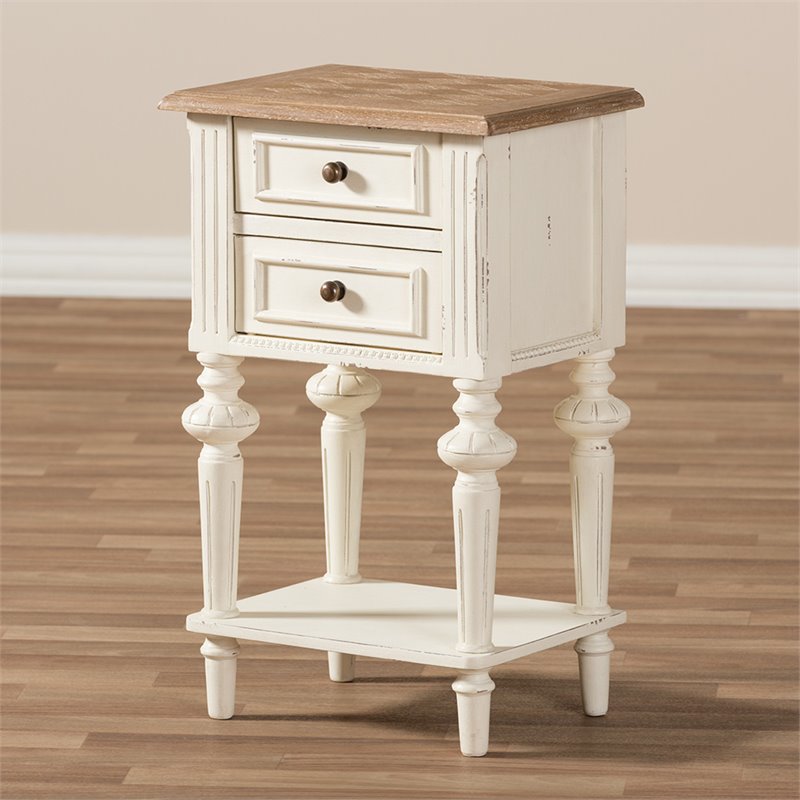 Baxton Studio Marquetterie 2 Drawer Nightstand in Oak and White