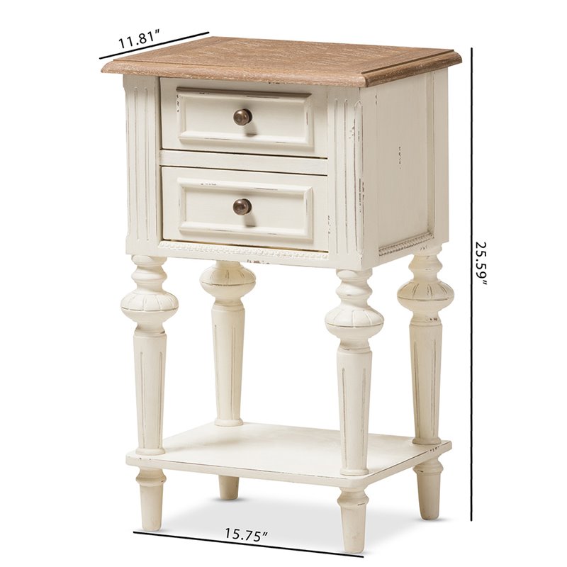 Baxton Studio Marquetterie 2 Drawer Nightstand in Oak and White