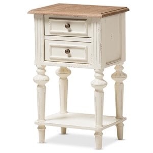 Baxton Studio Marquetterie 2 Drawer Nightstand in Oak and White