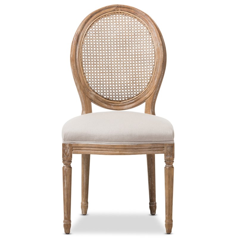Baxton Studio Adelia Dining Side Chair in Weathered Oak and Beige