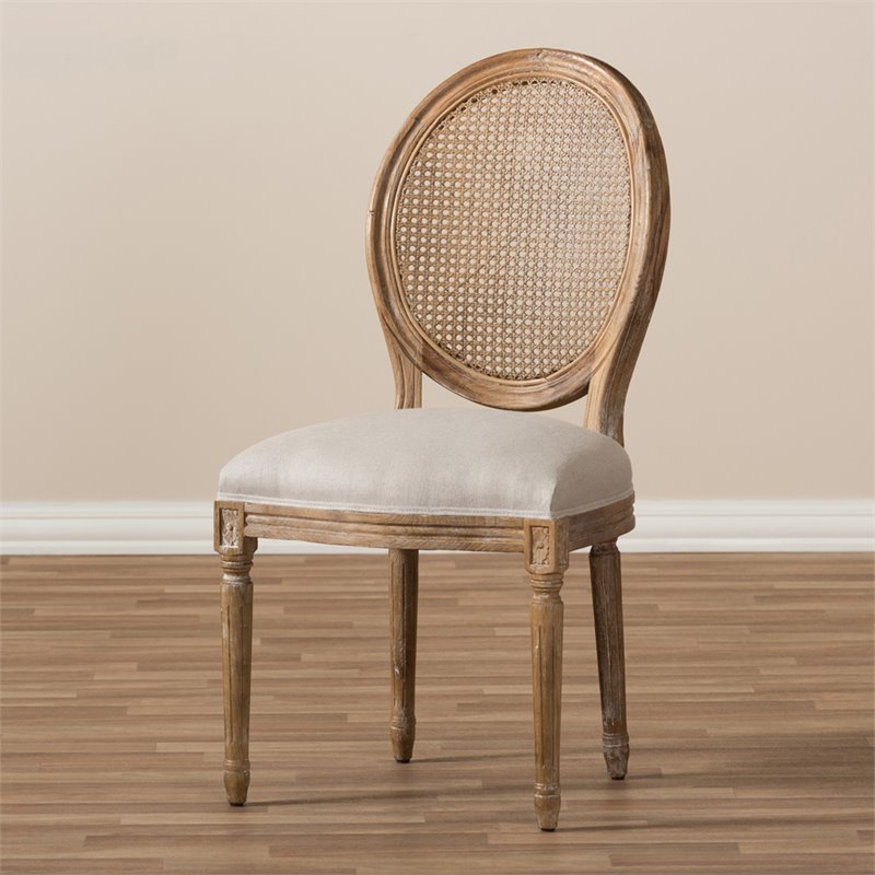 Baxton Studio Adelia Dining Side Chair in Weathered Oak and Beige