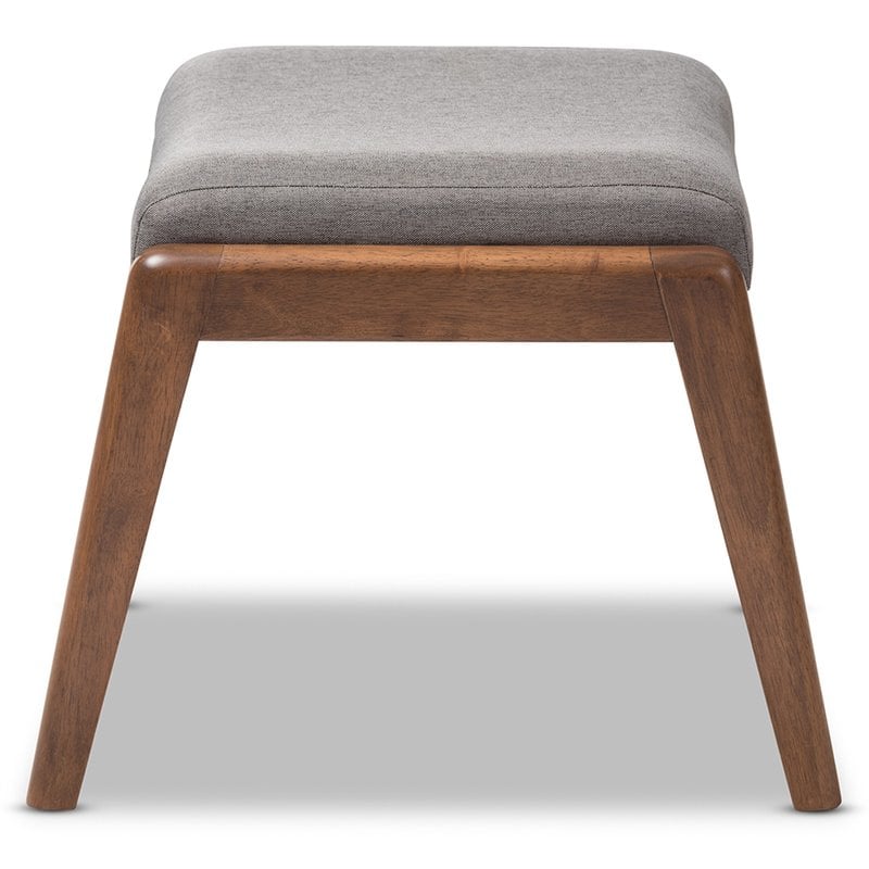 Baxton Studio Roxy Fabric Upholstered Ottoman in Gray and Walnut Brown