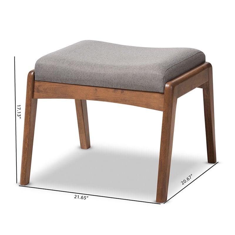 Baxton Studio Roxy Fabric Upholstered Ottoman in Gray and Walnut Brown