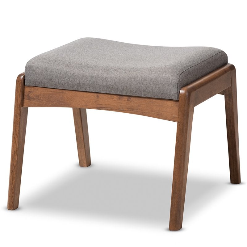 Baxton Studio Roxy Fabric Upholstered Ottoman in Gray and Walnut Brown