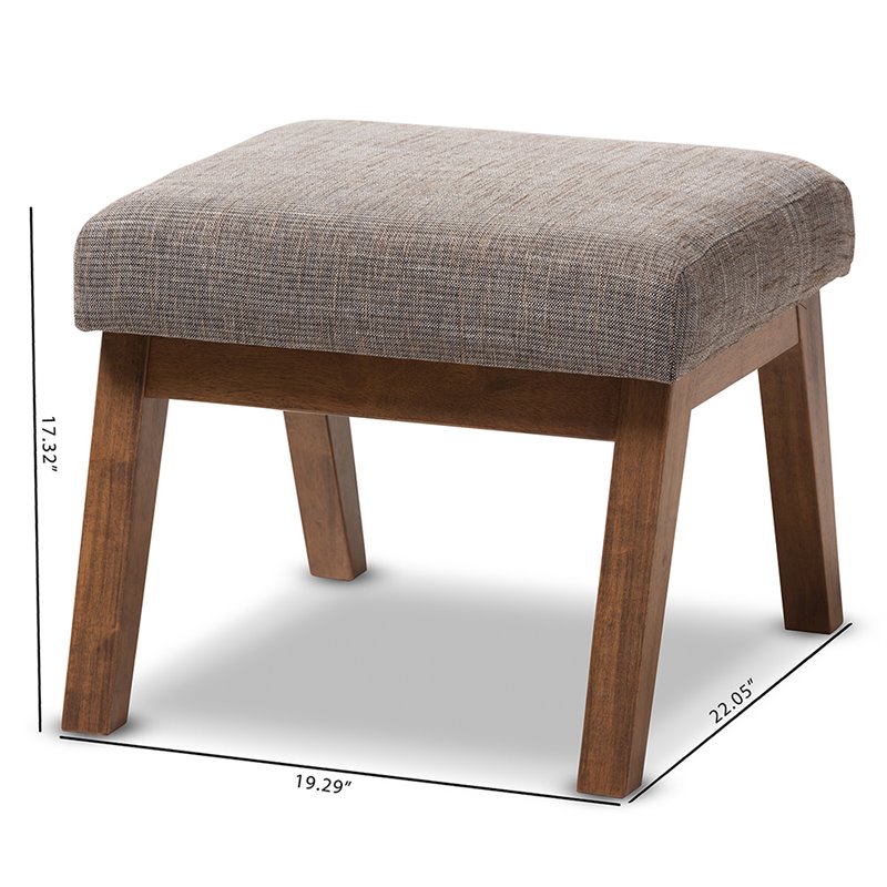 Baxton Studio Aberdeen Upholstered Ottoman in Gravel Gray and Walnut