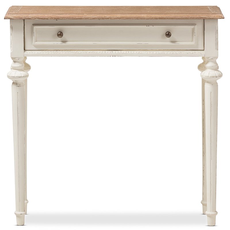 Baxton Studio Marquetterie Console Wood Table in Weathered Oak and White