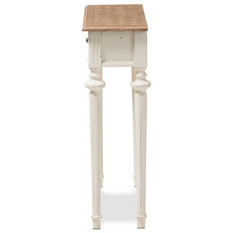 Baxton Studio Marquetterie Console Wood Table in Weathered Oak and White
