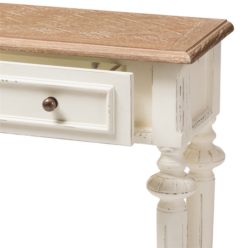 Baxton Studio Marquetterie Console Wood Table in Weathered Oak and White