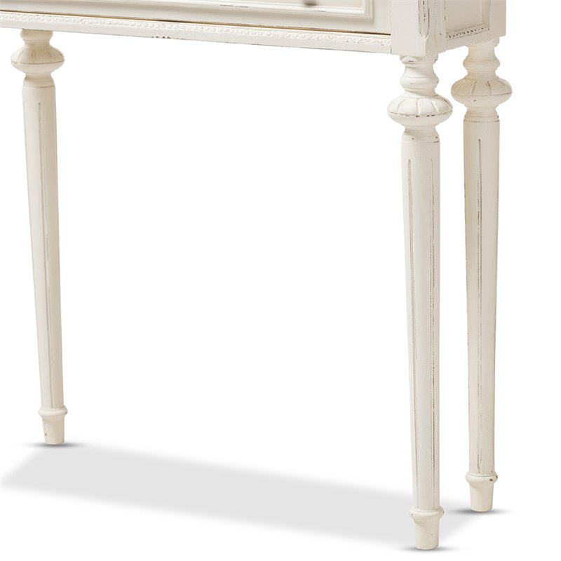 Baxton Studio Marquetterie Console Wood Table in Weathered Oak and White