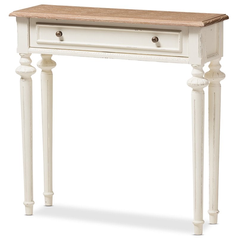 Baxton Studio Marquetterie Console Wood Table in Weathered Oak and White
