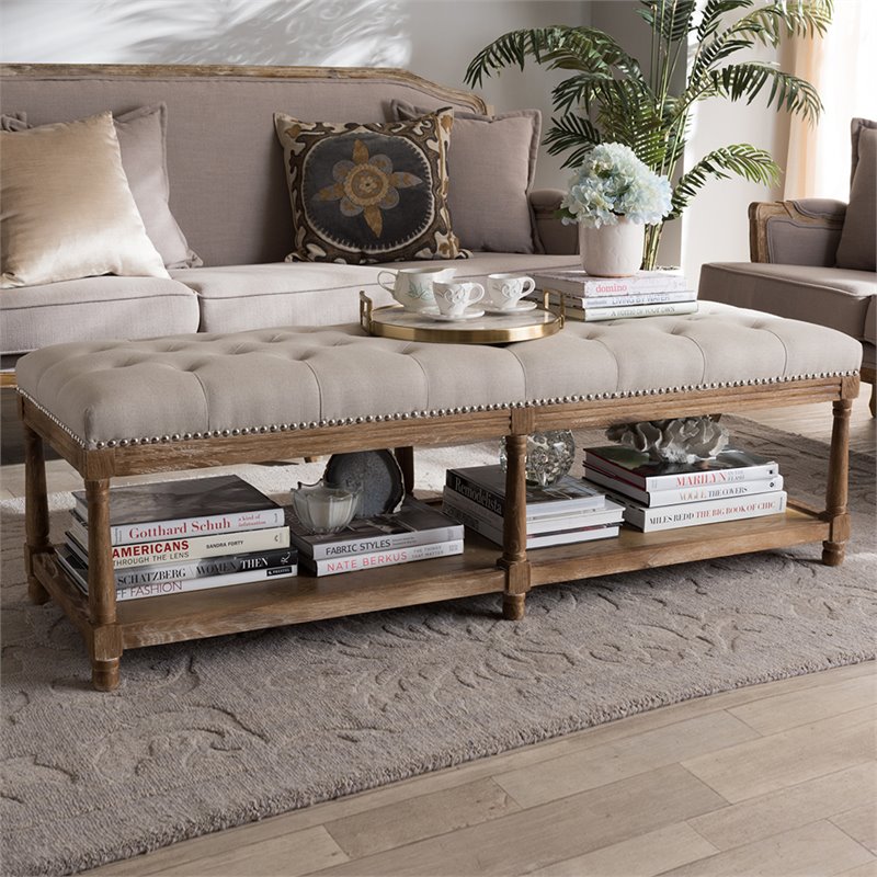 Baxton Studio Celeste Button Tufted Bedroom Bench In Beige And Oak