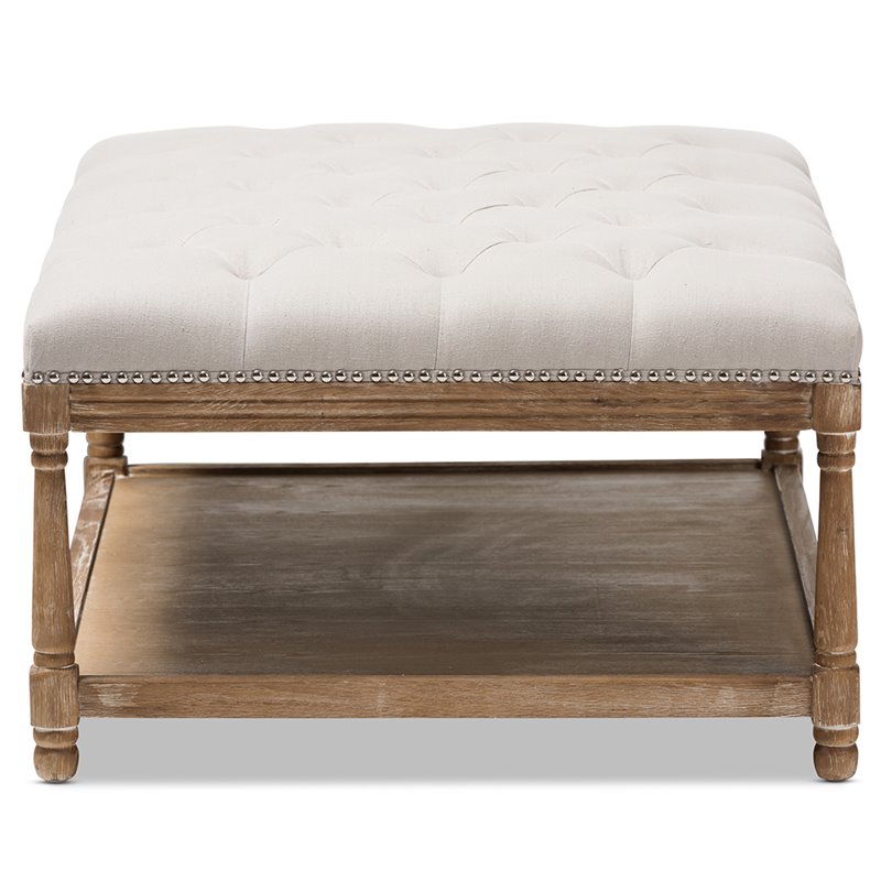 Baxton Studio Carlotta Coffee Table Ottoman in Beige and Oak | Cymax