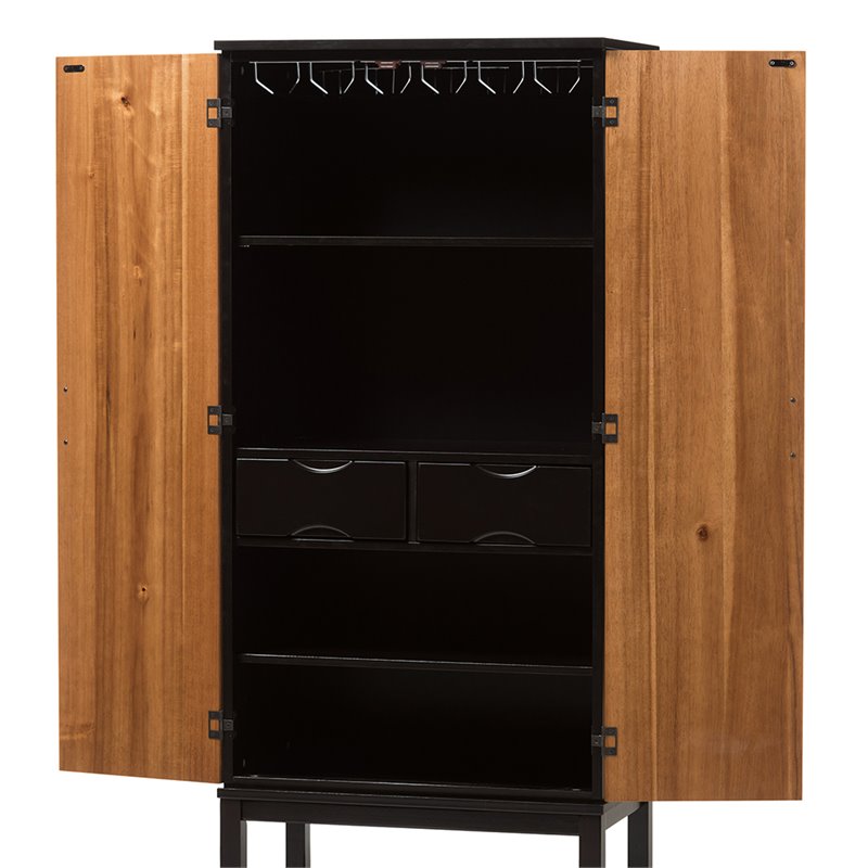 Baxton Studio Marya Home Bar Cabinet in Walnut and Wenge Brown