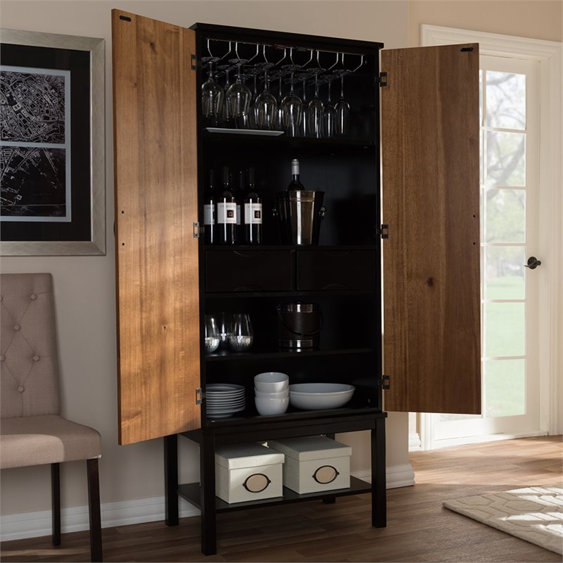 Baxton Studio Marya Home Bar Cabinet in Walnut and Wenge Brown