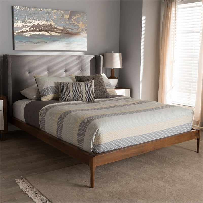 Baxton Studio Brooklyn Upholstered King Panel Platform Bed in Gray ...