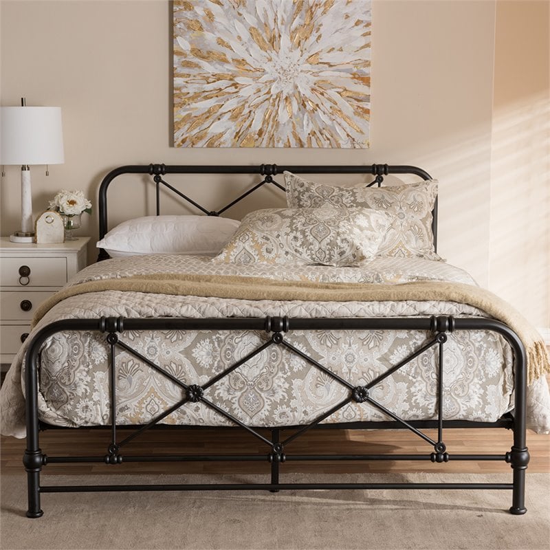 Baxton Studio Beatrice Queen Metal Bed in Black