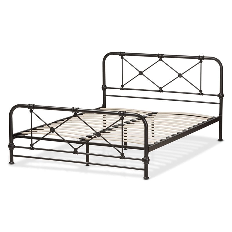 Baxton Studio Beatrice Queen Metal Bed in Black