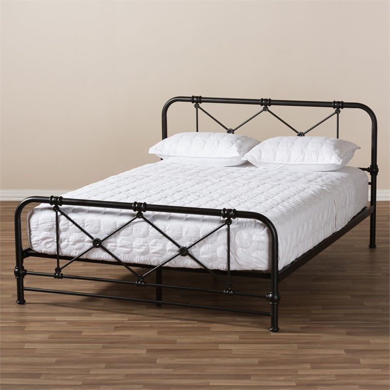 Baxton Studio Beatrice Queen Metal Bed in Black