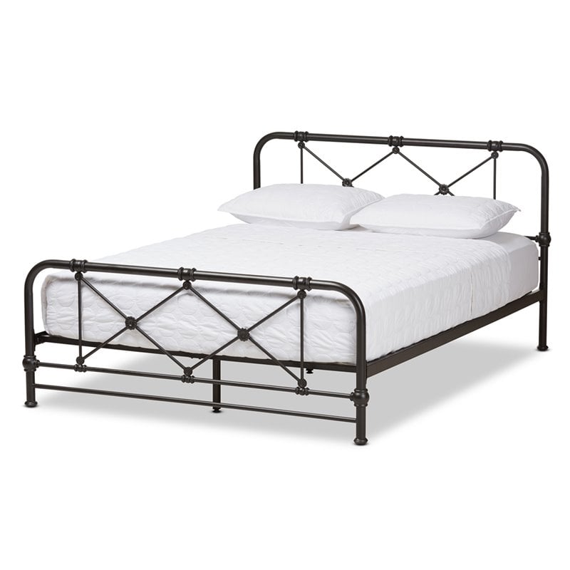 Baxton Studio Beatrice Queen Metal Bed in Black