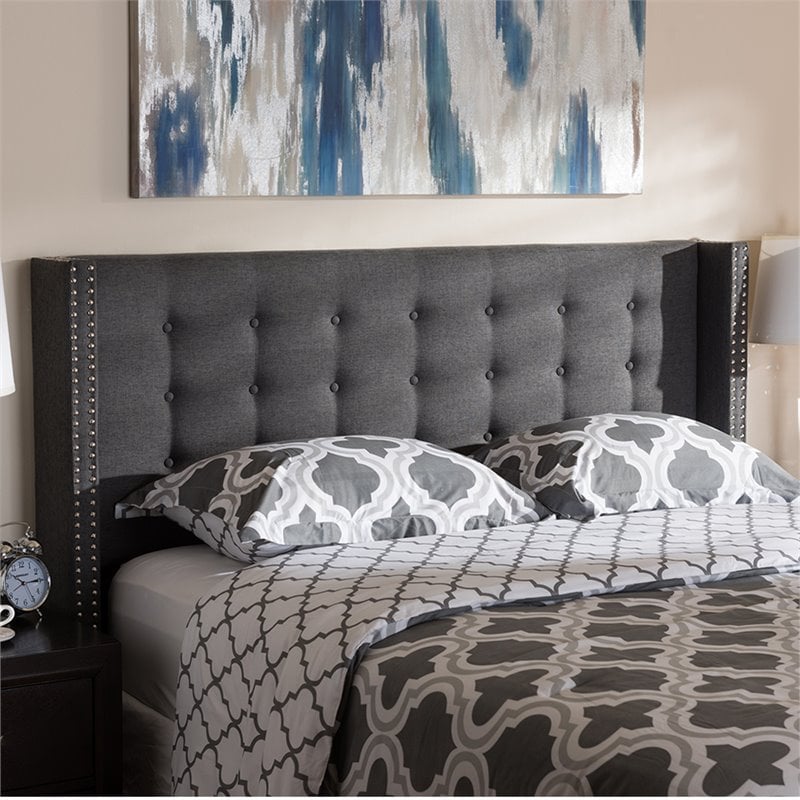Baxton Studio Ginaro Queen Winged Panel Headboard in Dark Gray