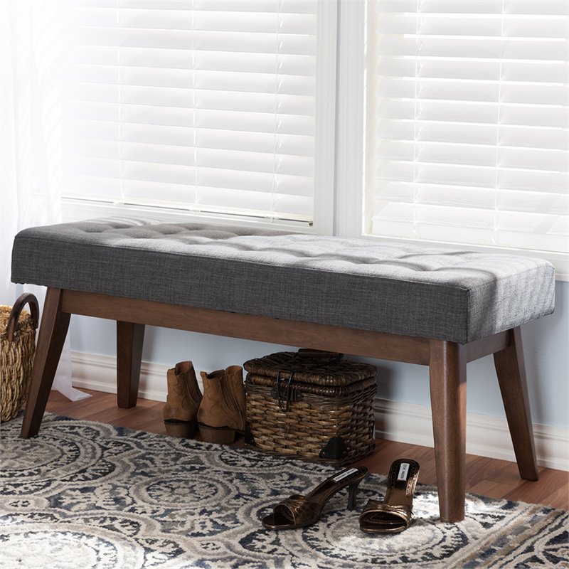 Baxton Studio Elia Button Tufted Bedroom Bench in Dark Gray