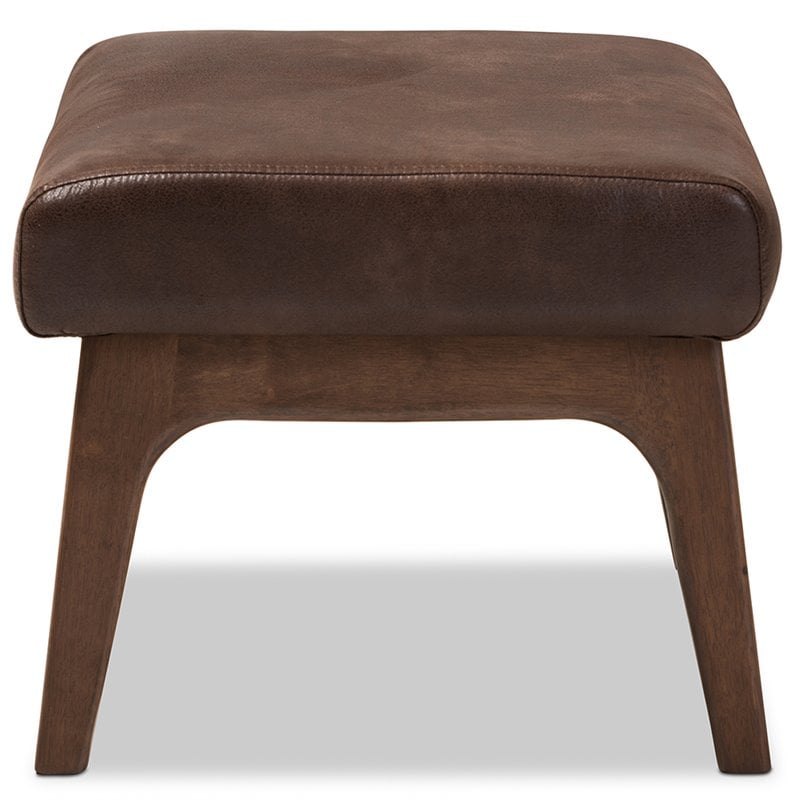 Baxton Studio Bianca Faux Leather Ottoman in Brown and Walnut Brown