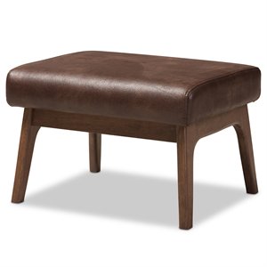 Baxton Studio Bianca Faux Leather Ottoman in Brown and Walnut Brown