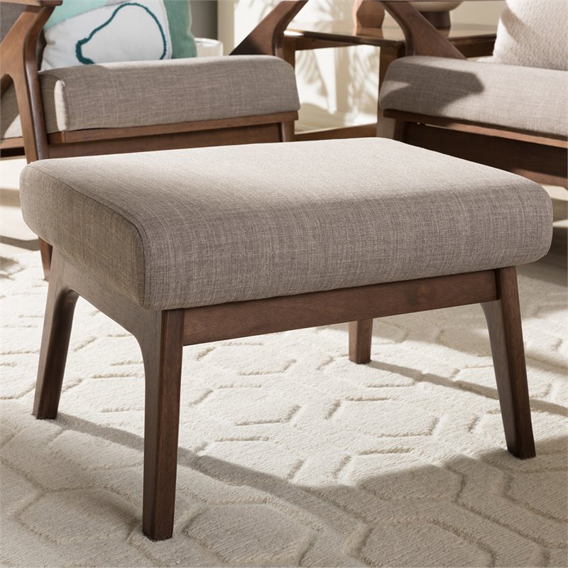 Baxton Studio Bianca Fabric Ottoman in Light Gray and Walnut Brown