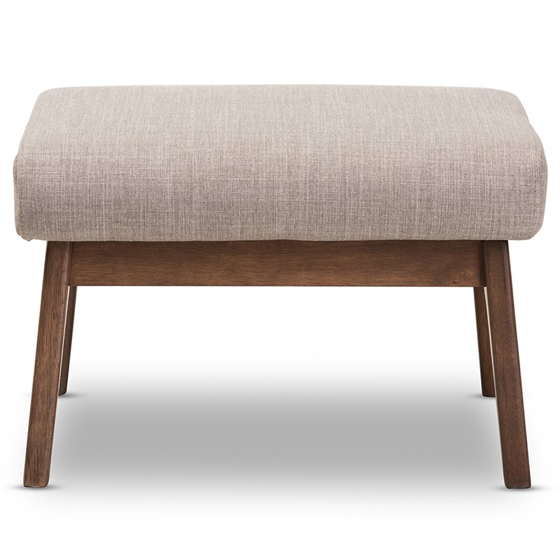 Baxton Studio Bianca Fabric Ottoman in Light Gray and Walnut Brown