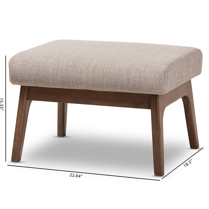 Baxton Studio Bianca Fabric Ottoman in Light Gray and Walnut Brown