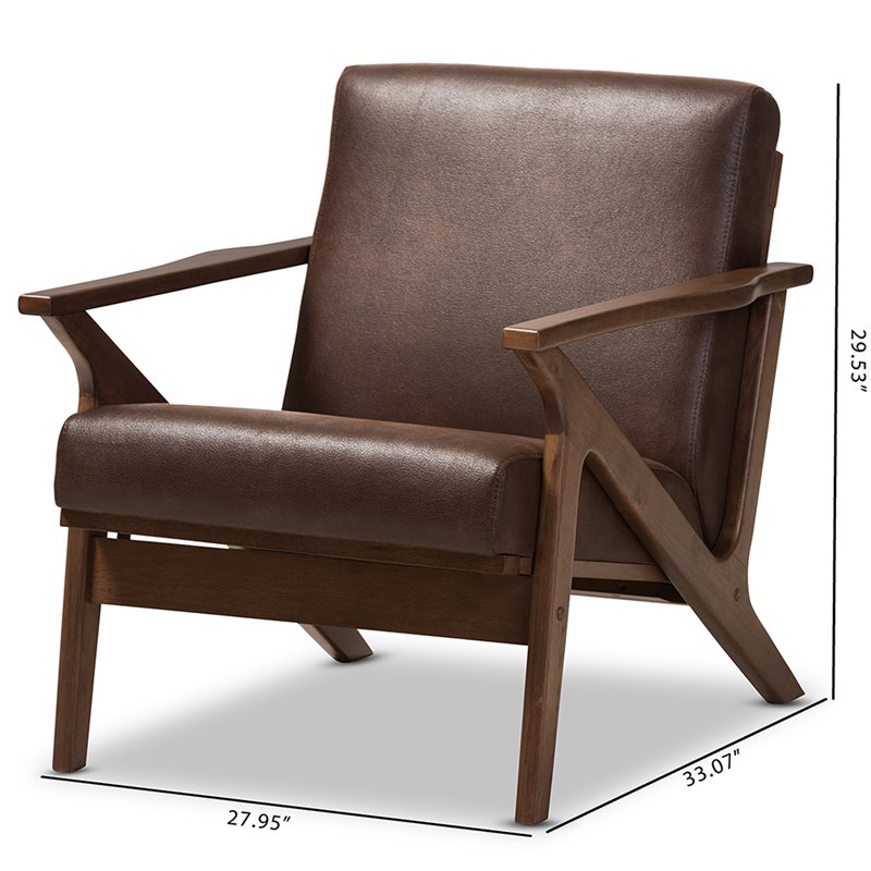 Baxton Studio Bianca Faux Leather Accent Arm Chair in Brown and Brown