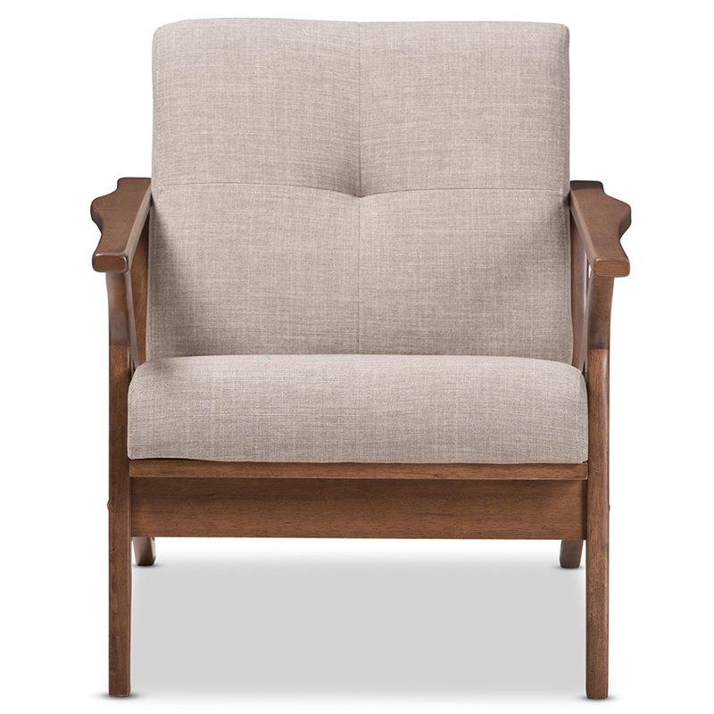 Baxton Studio Bianca Tufted Accent Arm Chair in Gray and Walnut Brown