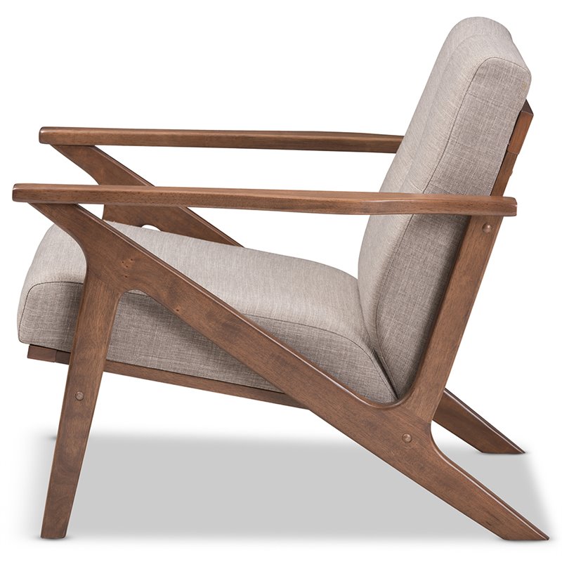 Baxton Studio Bianca Tufted Accent Arm Chair in Gray and Walnut Brown